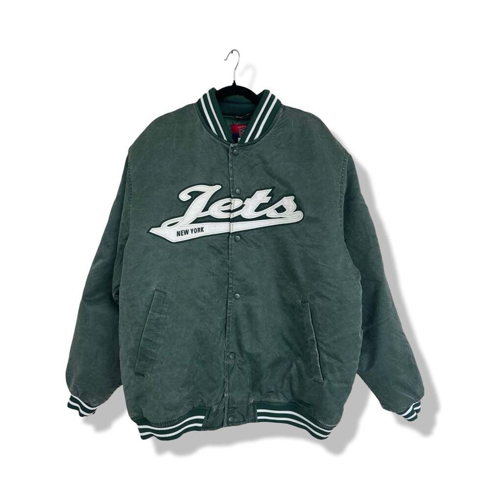 Vintage Reebok NFL Classic New York Jets Varsity Bomber Jacket Green Large